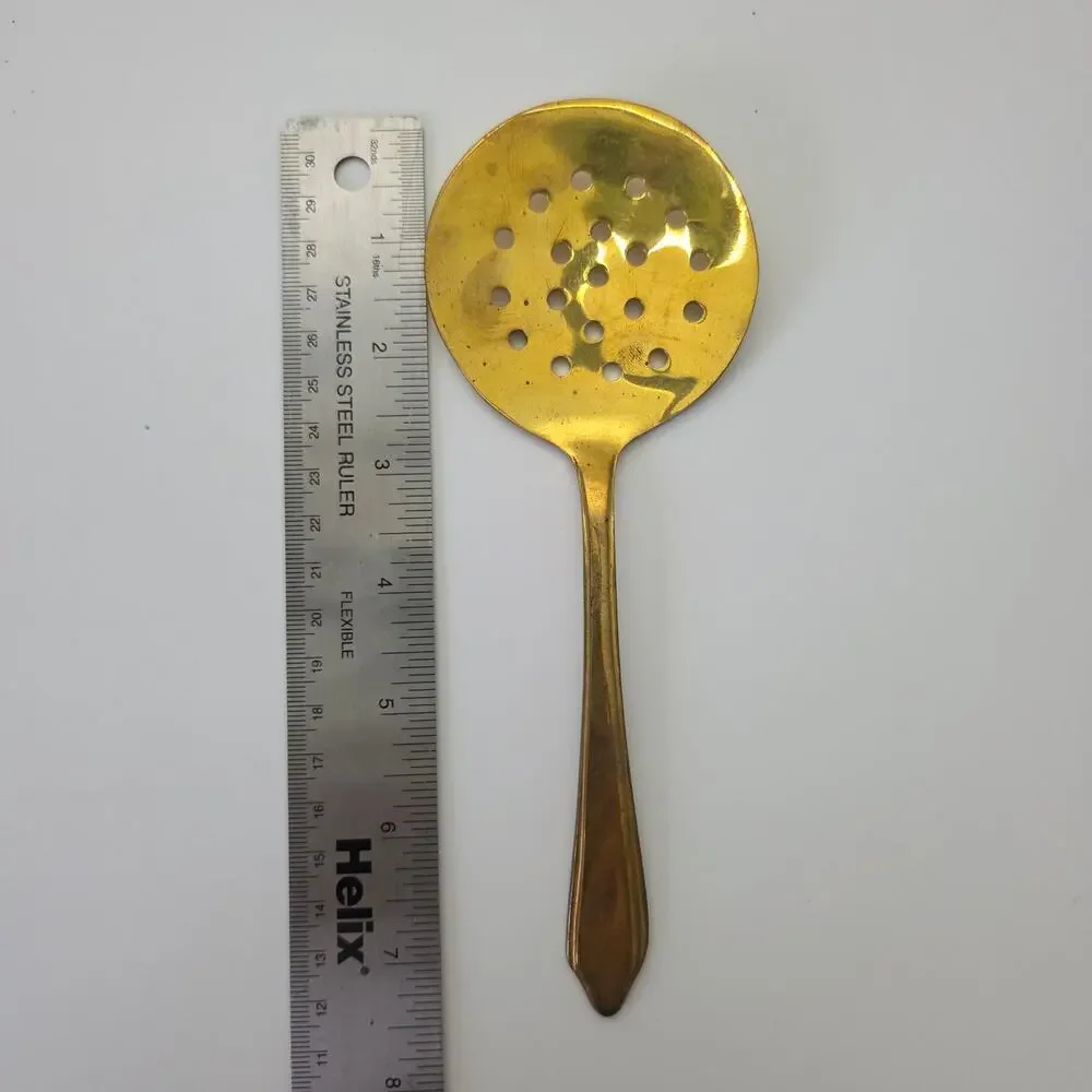 Vintage Brass Slotted Serving Spoons Set of 4 Gold Cocktail Bar Olive Spoon